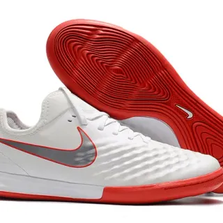 Nike White Red Low-Cut Textured Synthetic Upper Indoor Soccer Shoes