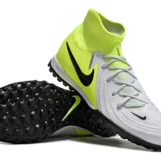 Nike White Yellow High-Cut Knit Upper Sock-Fit Collar Turf Soccer Shoes