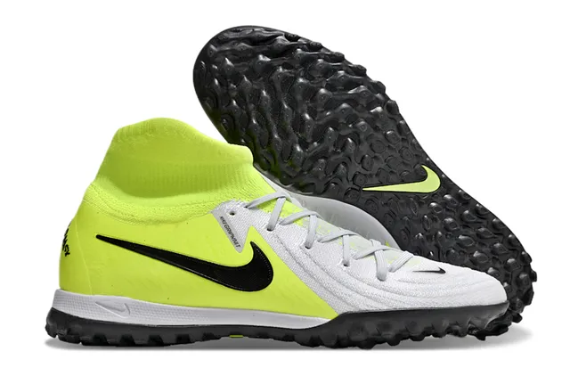 Nike Zapatillas de fútbol turf con upper de knit, cuello sock-fit y corte alto en blanco y amarillo 4