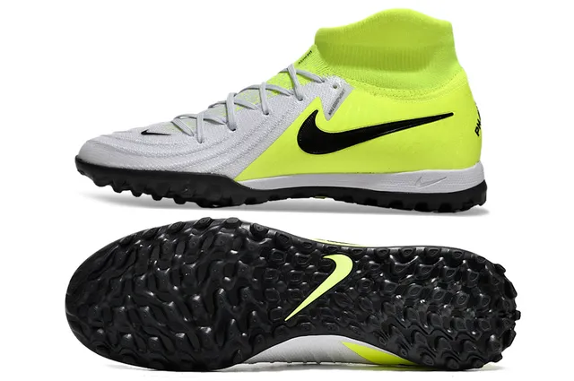 Nike Zapatillas de fútbol turf con upper de knit, cuello sock-fit y corte alto en blanco y amarillo 5
