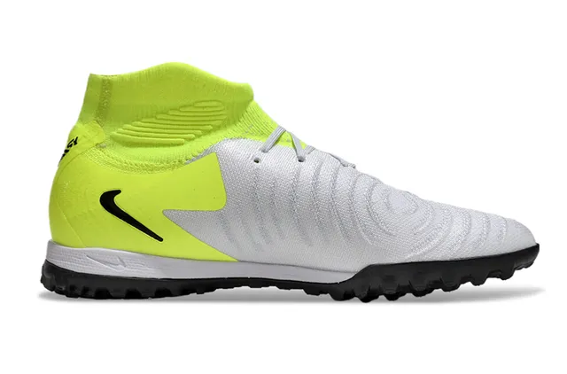 Nike Zapatillas de fútbol turf con upper de knit, cuello sock-fit y corte alto en blanco y amarillo 7