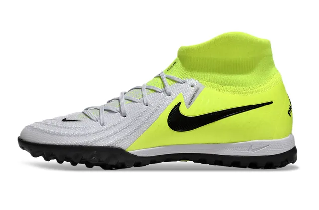 Nike Zapatillas de fútbol turf con upper de knit, cuello sock-fit y corte alto en blanco y amarillo 8
