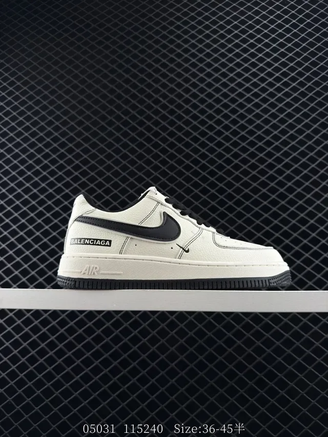 Nike x Balenciaga Air Force 1 Low Off-White and Black Lifestyle Sneakers 7