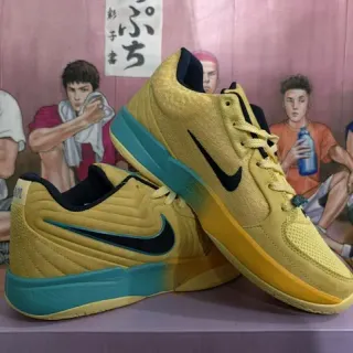 Nike Yellow Blue Quilted Toe Panel Mesh Heel Counter Basketball Shoes