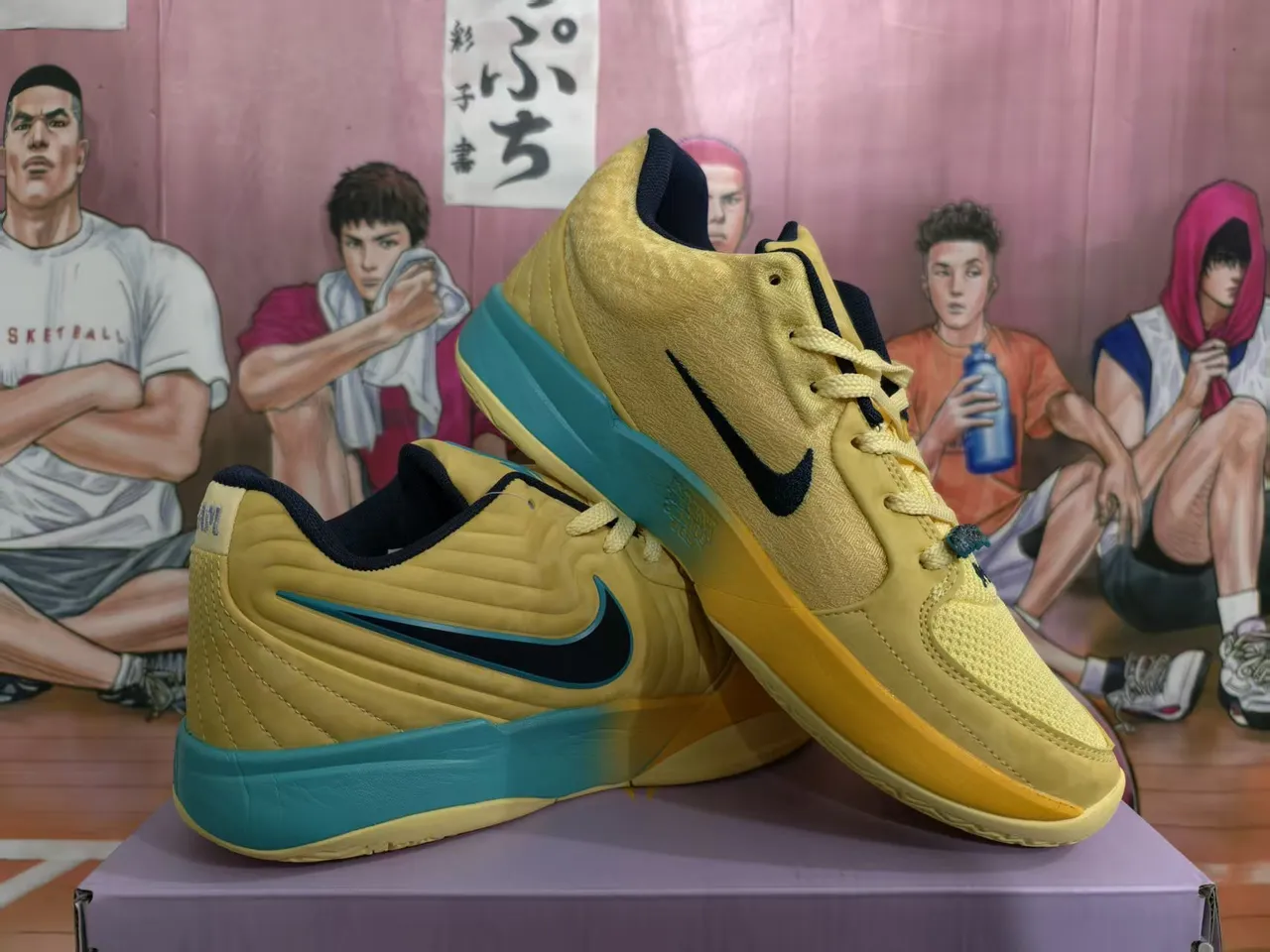 Nike Chaussures de Basketball Jaune Bleu Panel Toe Quilté Maille Heel Counter 2