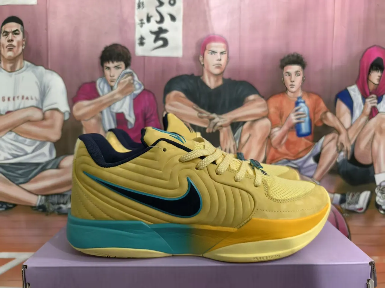 Nike Chaussures de Basketball Jaune Bleu Panel Toe Quilté Maille Heel Counter 4