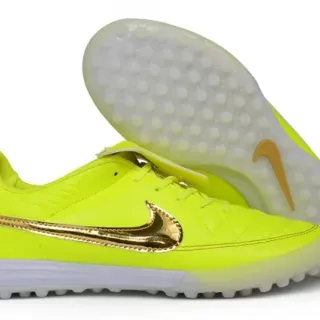 Nike Yellow Gold Quilted Synthetic Upper Metallic Swoosh Turf Soccer Shoes