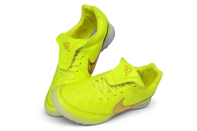 Nike Yellow Gold Quilted Synthetic Upper Metallic Swoosh Turf Soccer Shoes 2