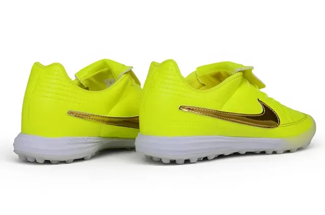 Nike Yellow Gold Quilted Synthetic Upper Metallic Swoosh Turf Soccer Shoes 6