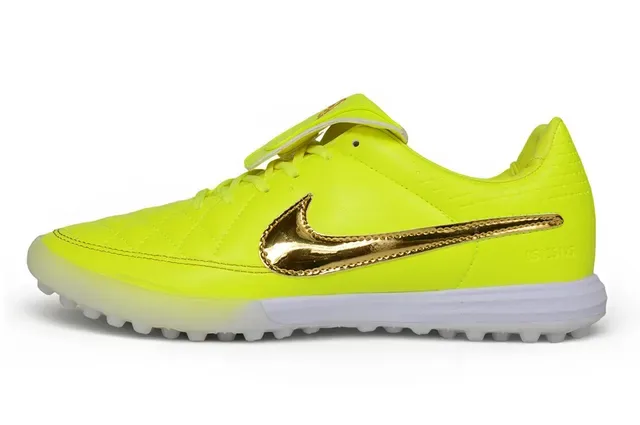 Nike Yellow Gold Quilted Synthetic Upper Metallic Swoosh Turf Soccer Shoes 7