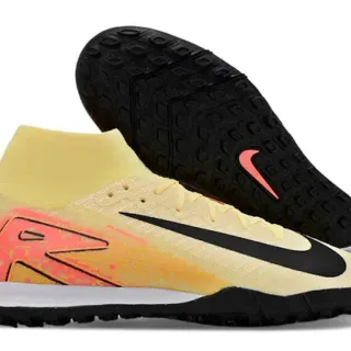 Nike Yellow Orange Sock-Fit Collar Flyknit Upper Turf Soccer Shoes