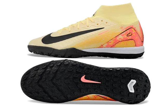 Nike Chaussures de football turf jaune et orange col de chaussette Flyknit 5