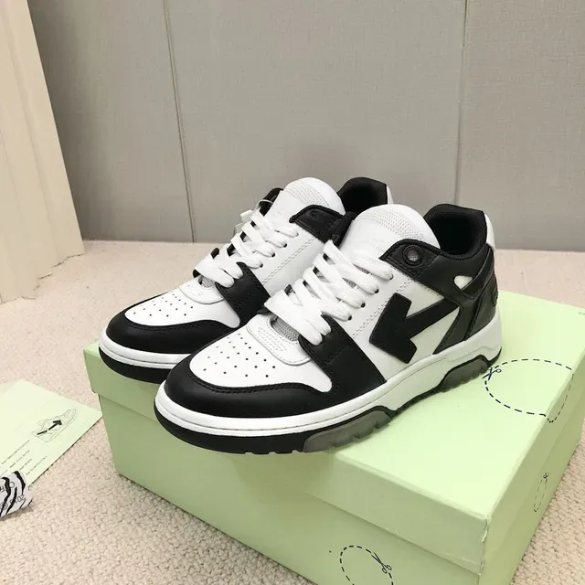 Off-White Arrow Black Low-Top Layered Leather-Mesh Lifestyle Sneakers 7