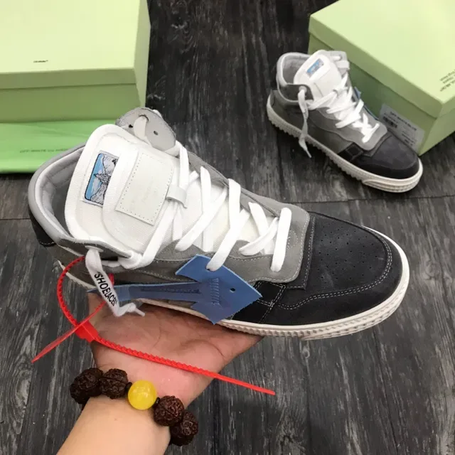 Off-White Tênis Lifestyle Cinza Preto de Alto com Painel de Camurça 6