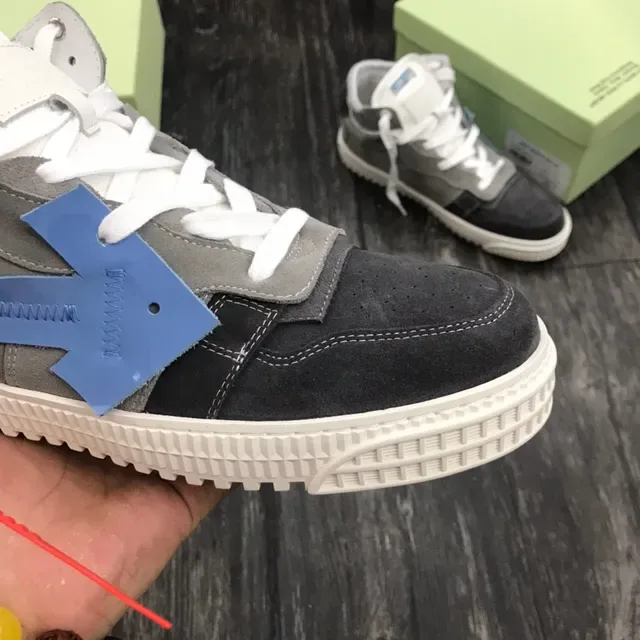 Off-White Tênis Lifestyle Cinza Preto de Alto com Painel de Camurça 7