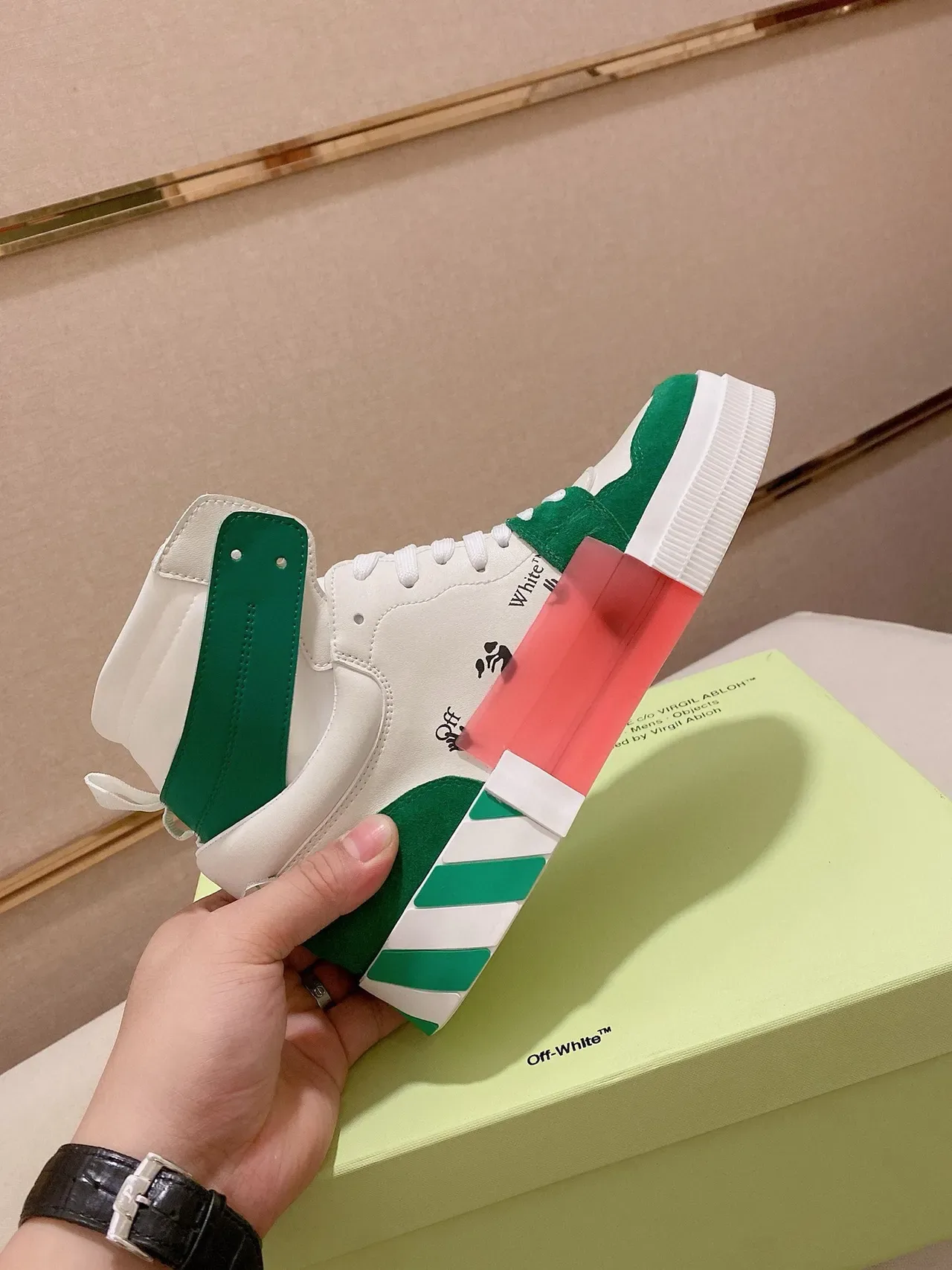 Off-White Green High-Top Industrial Strap Lifestyle Sneakers 3