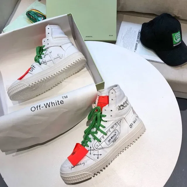 Off-White Tênis Lifestyle Industriais Flecha Diagonal Branco Verde de Topo Alto 4