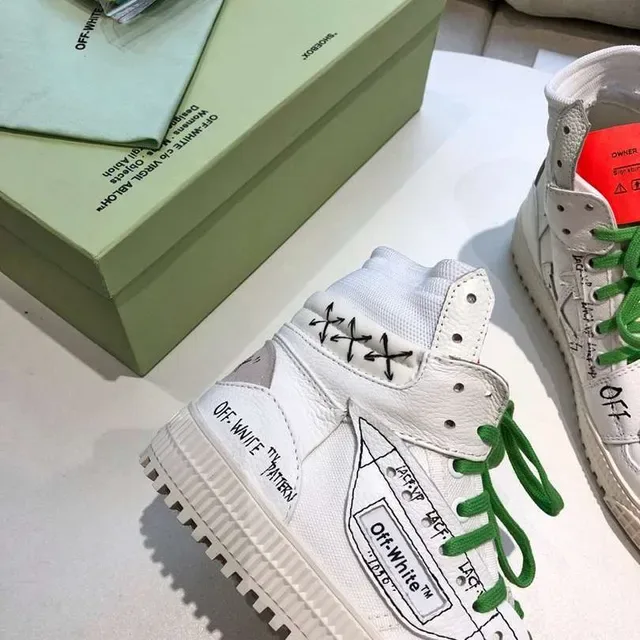 Off-White Tênis Lifestyle Industriais Flecha Diagonal Branco Verde de Topo Alto 5