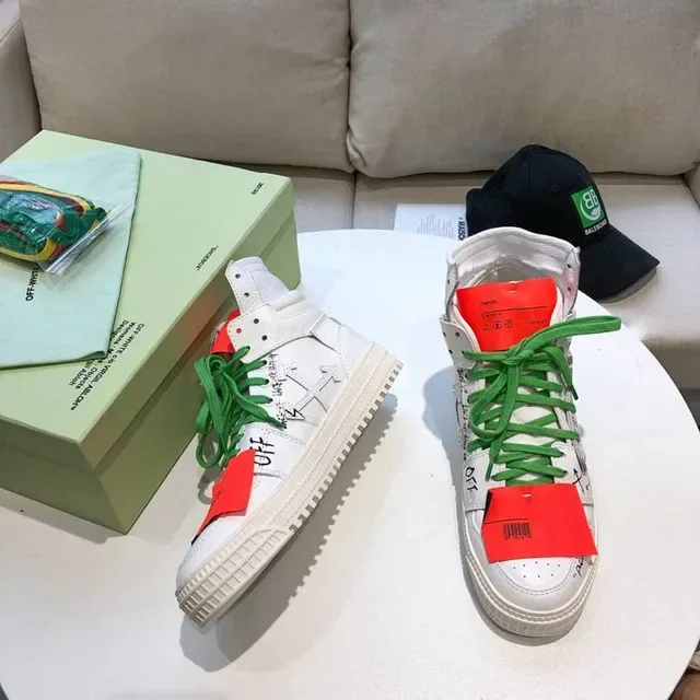 Off-White Tênis Lifestyle Industriais Flecha Diagonal Branco Verde de Topo Alto 8