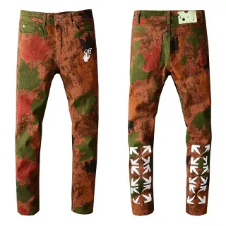 Off-White Multicolor Printed Maple Leaf Camouflage Diagonal Arrow Graphics Jeans