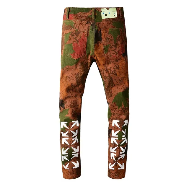 Off-White Multicolor Printed Maple Leaf Camouflage Diagonal Arrow Graphics Jeans 6