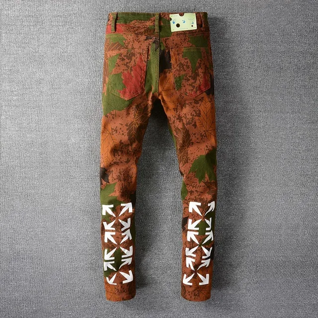 Off-White Multicolor Printed Maple Leaf Camouflage Diagonal Arrow Graphics Jeans 7