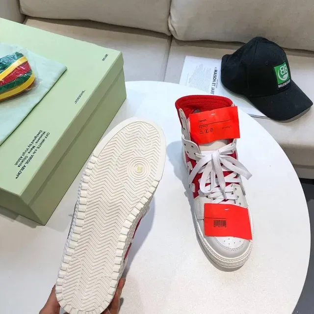 Off-White OFF2021 سنيكرز لايف ستايل أبيض وأحمر بياقة سحاب 3