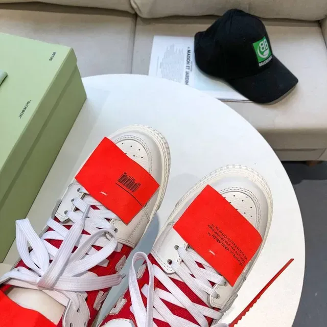 Off-White OFF2021 سنيكرز لايف ستايل أبيض وأحمر بياقة سحاب 5