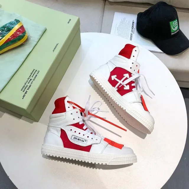 Off-White OFF2021 سنيكرز لايف ستايل أبيض وأحمر بياقة سحاب 6