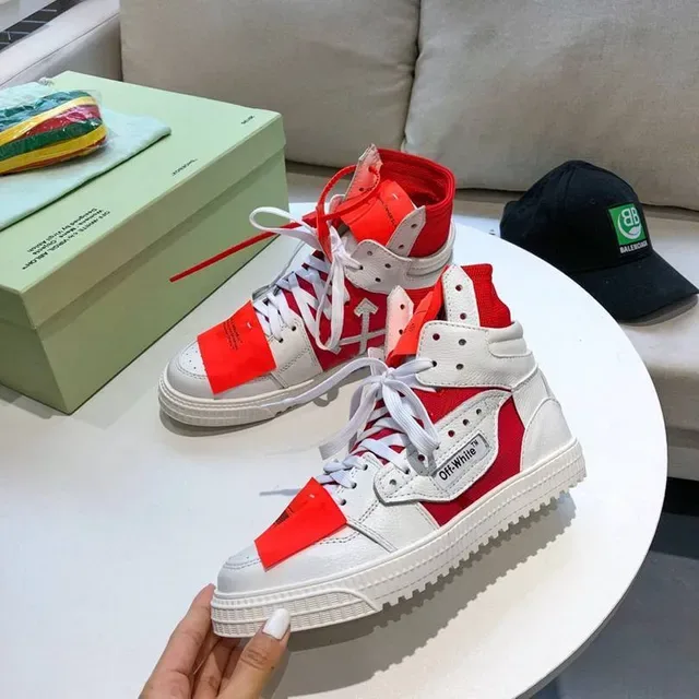 Off-White OFF2021 سنيكرز لايف ستايل أبيض وأحمر بياقة سحاب 7