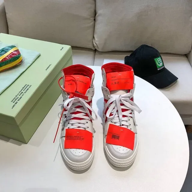 Off-White OFF2021 سنيكرز لايف ستايل أبيض وأحمر بياقة سحاب 9
