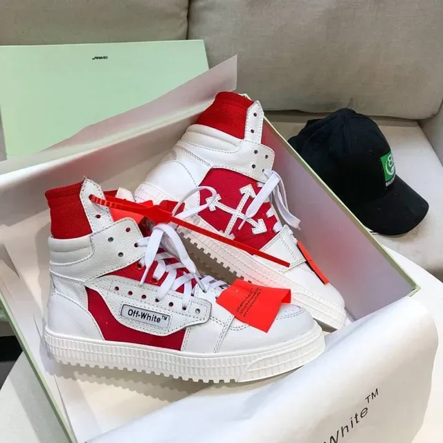 Off-White OFF2021 سنيكرز لايف ستايل أبيض وأحمر بياقة سحاب 10