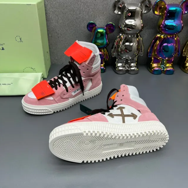 Off-White Pink High-Top Suede-and-Canvas Lifestyle Sneakers 2