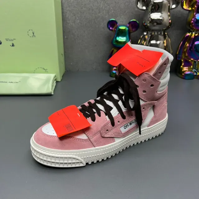 Off-White Pink High-Top Suede-and-Canvas Lifestyle Sneakers 4
