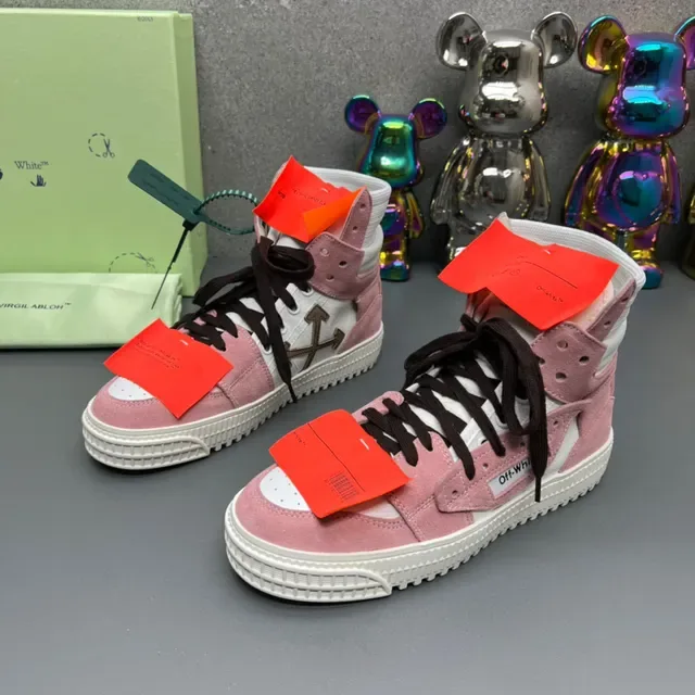 Off-White Pink High-Top Suede-and-Canvas Lifestyle Sneakers 8