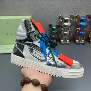 Off-White Silver Blue High-Top Metallic Reflective Lifestyle Sneakers