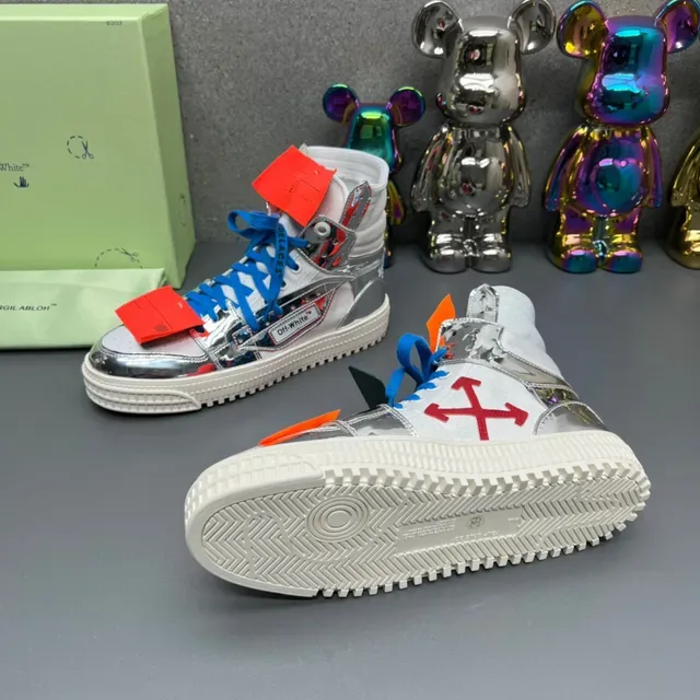 Off-White Silver Blue High-Top Metallic Reflective Lifestyle Sneakers 2