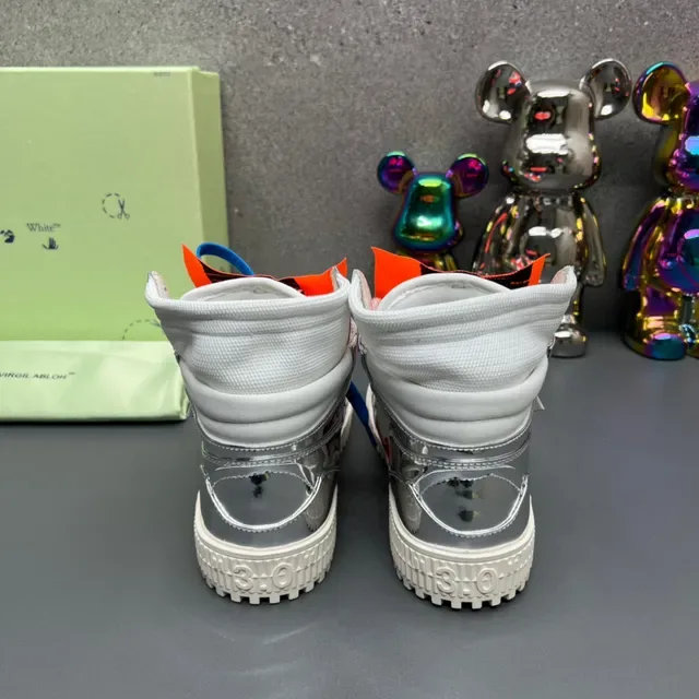 Off-White Silver Blue High-Top Metallic Reflective Lifestyle Sneakers 3