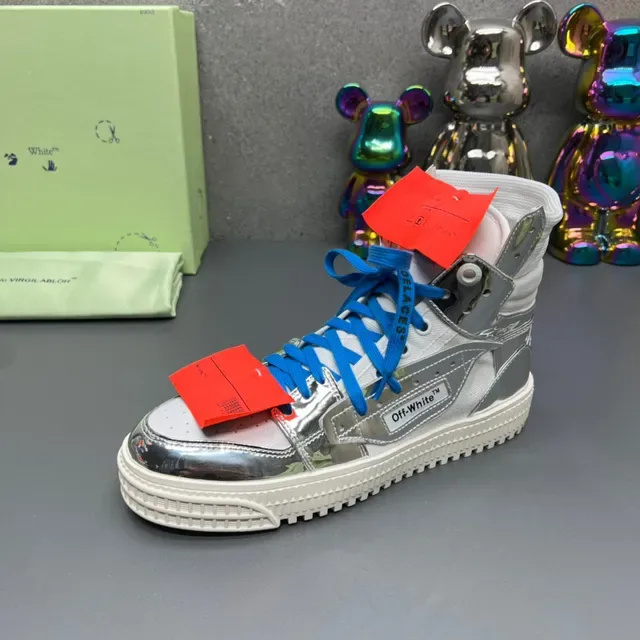 Off-White Silver Blue High-Top Metallic Reflective Lifestyle Sneakers 4