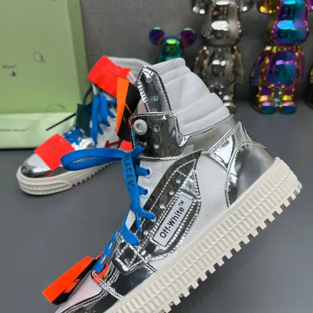 Off-White Silver Blue High-Top Metallic Reflective Lifestyle Sneakers 5