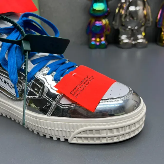 Off-White Silver Blue High-Top Metallic Reflective Lifestyle Sneakers 6