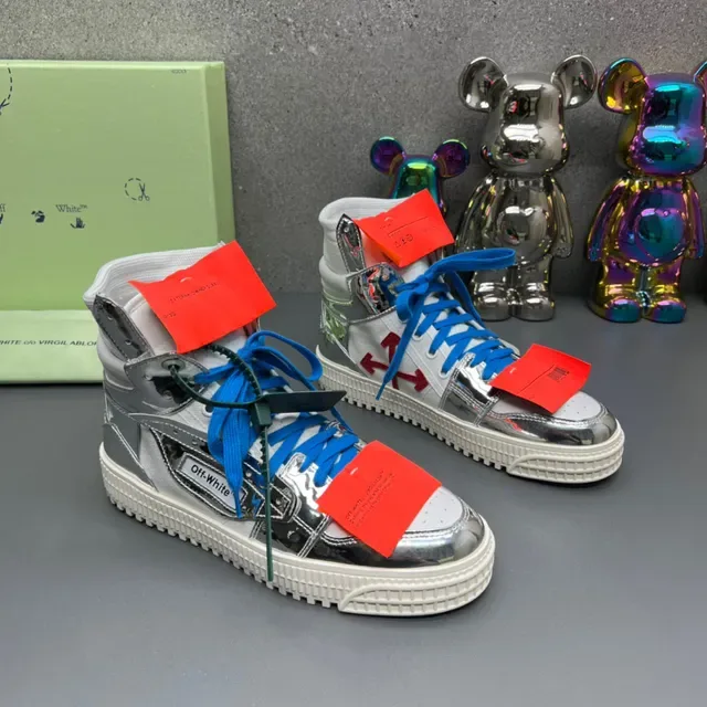 Off-White Silver Blue High-Top Metallic Reflective Lifestyle Sneakers 7