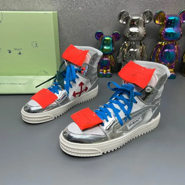 Off-White Silver Blue High-Top Metallic Reflective Lifestyle Sneakers 8