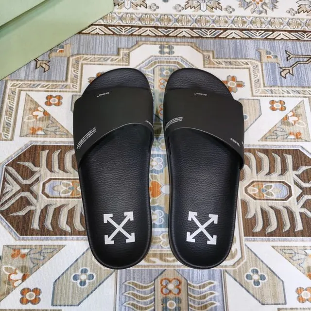 Off-White Slide কালো লোগো-প্রিন্টেড একটি স্ট্র্যাপের চপ্পল 7