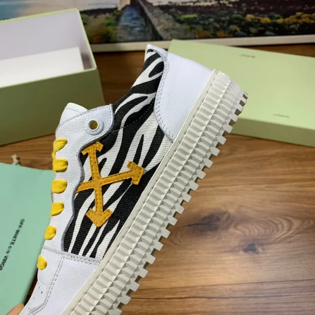 Off-White Yellow Perforated Leather Toe Zebra-Print Side Panel Lifestyle Sneakers 3