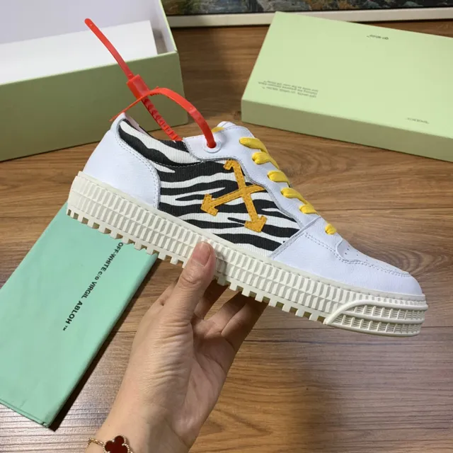 Off-White Yellow Perforated Leather Toe Zebra-Print Side Panel Lifestyle Sneakers 4