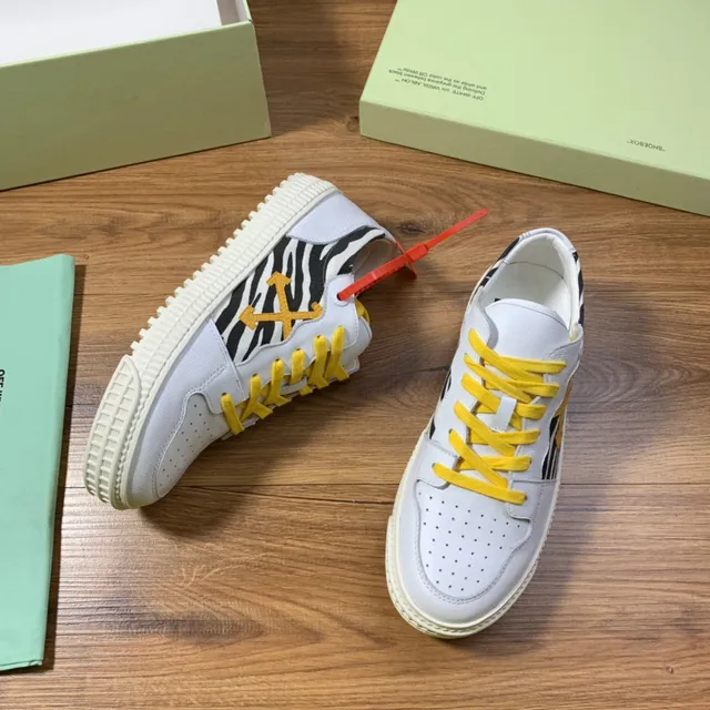 Off-White Yellow Perforated Leather Toe Zebra-Print Side Panel Lifestyle Sneakers 5