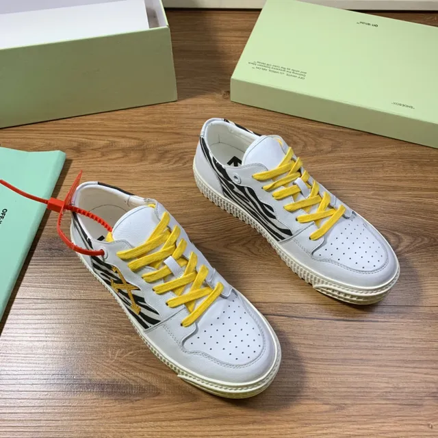 Off-White Yellow Perforated Leather Toe Zebra-Print Side Panel Lifestyle Sneakers 7