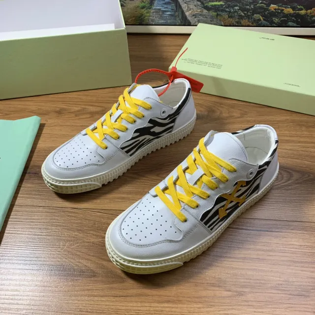 Off-White Yellow Perforated Leather Toe Zebra-Print Side Panel Lifestyle Sneakers 8