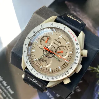 Omega x Swatch Speedmaster Chronograph Beige and Black Mechanical Watch